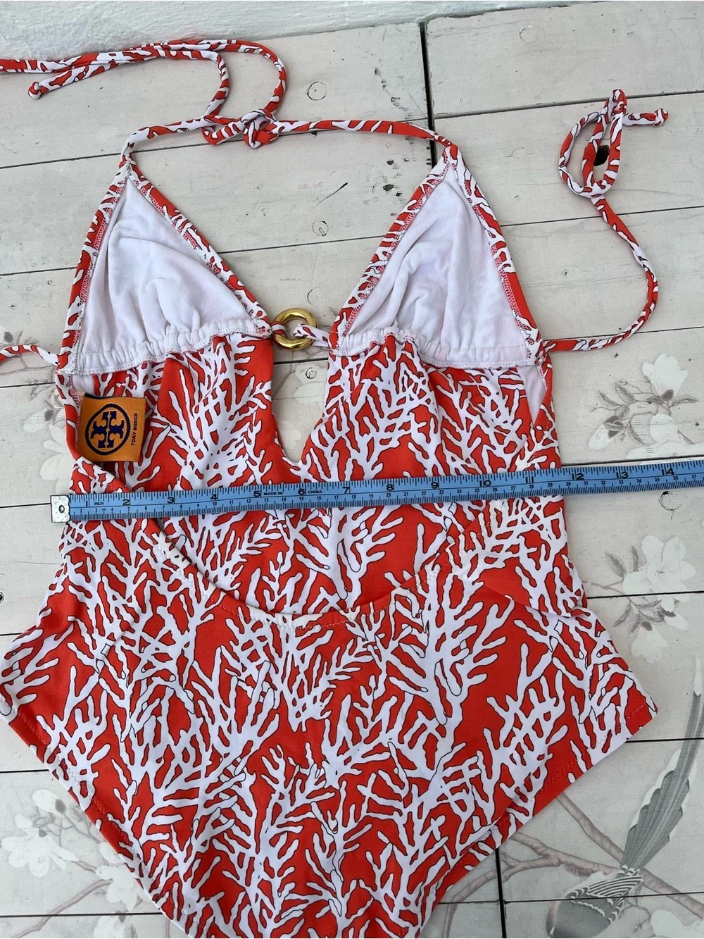 Tory Burch Red and White Coral-Print One-Piece Swimsuit